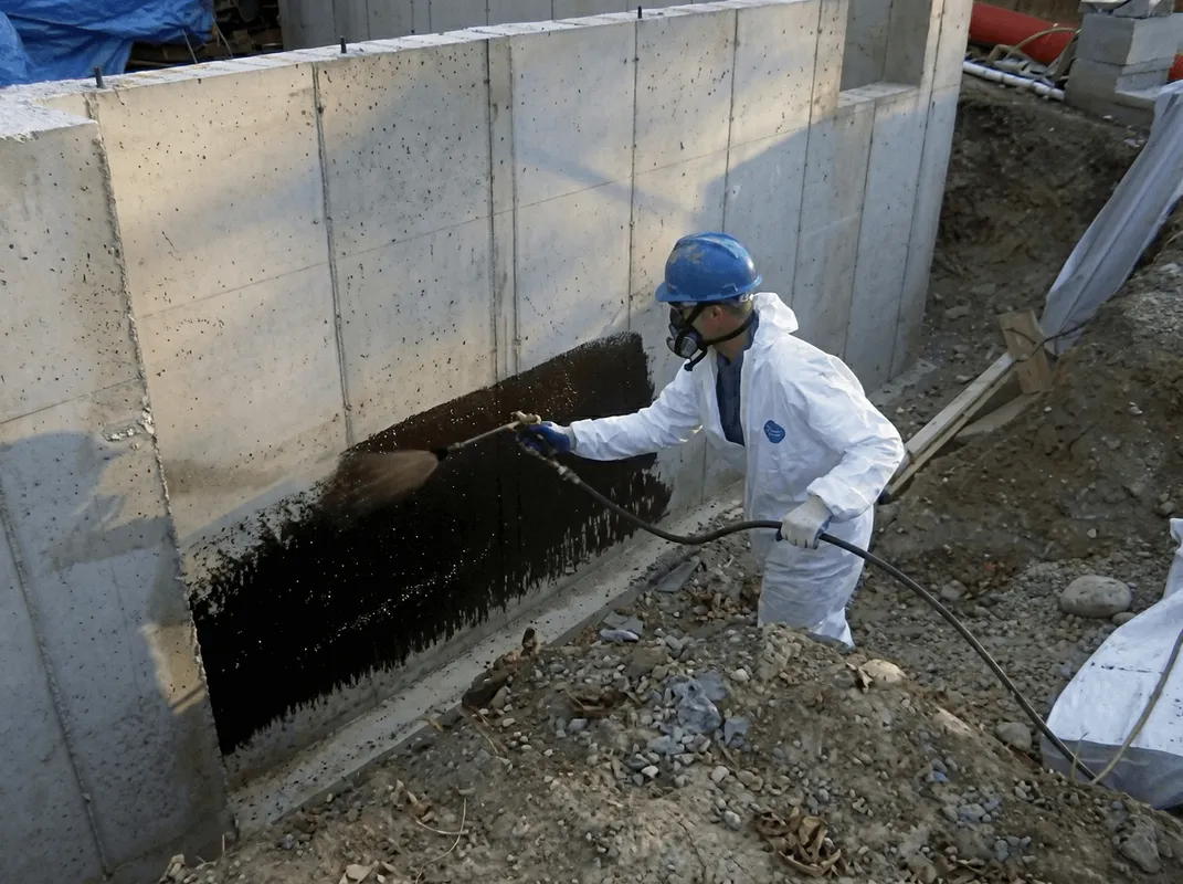 Professional waterproofing the exterior walls of the basement in Staten Island, NY