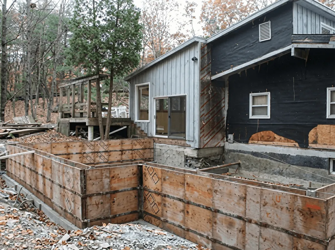 Prepared site with foundation forms for home remodeling and addition project in Staten Island, NY